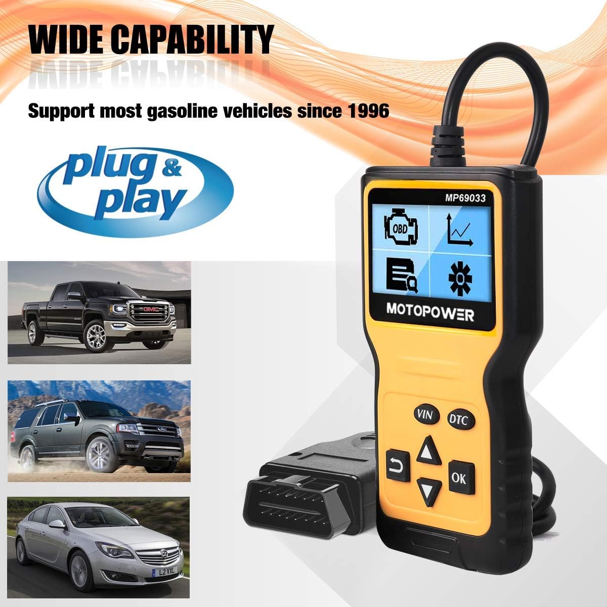 MOTOPOWER MP69033 Car OBD2 Scanner Code Reader Engine Fault Scanner CAN Diagnostic Scan Tool for All OBD II Protocol Cars Since 1996, Yellow