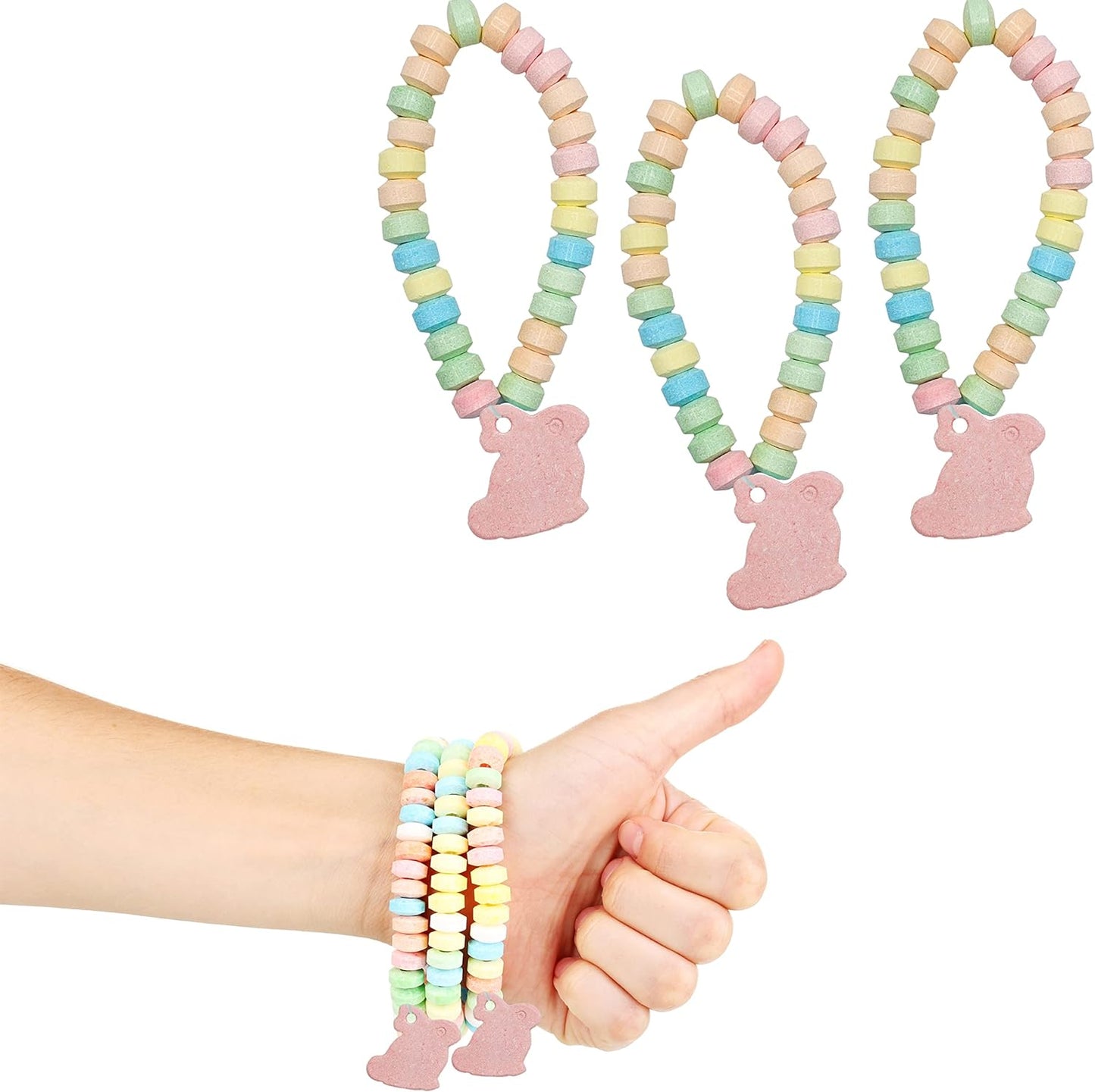 Easter Bunny Candy Bracelet, Multicolor Fruit-Flavored Chewables for Party Favors