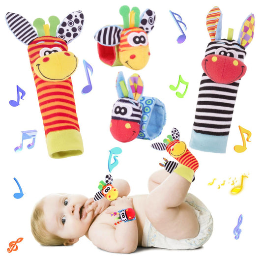 PADONISE Wrist Rattle Foot Finder Socks Set Arm Hand Bracelet Rattle Feet Leg Ankle Socks Newborn Soft Sensory Toys Baby Socks Newborn Rattles Toys for Babies 0-6 Months Infant Baby Gifts 6-12 Months