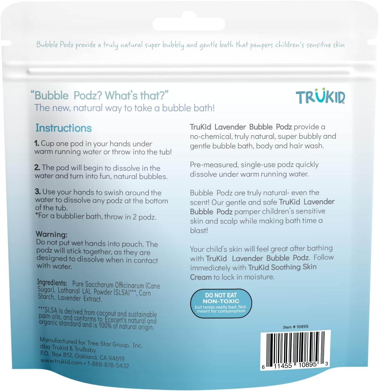 TruKid Bubble Podz Bubble Bath for Baby & Kids, Gentle Refreshing Bath Bomb for Sensitive Skin, pH Balance 7 for Eye Sensitivity, Natural Moisturizers and Ingredients, Lavender (10 Podz)