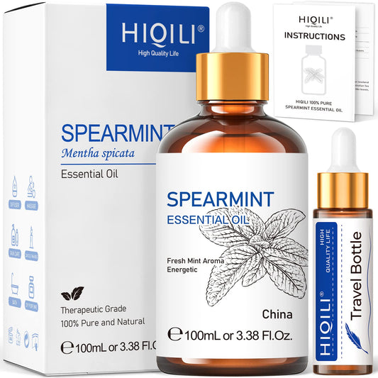 HIQILI 100ML Spearmint Essential Oil for Skin Care -100% Pure Treatment Grade - 3.38 Fl Oz.