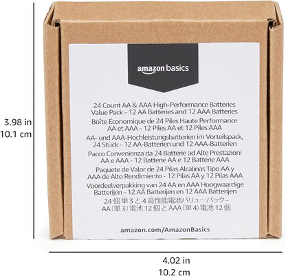 Amazon Basics 24 Count AA & AAA High-Performance Batteries Value Pack - 12 Double AA Batteries and 12 Triple AAA Batteries