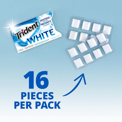 Trident White Peppermint Sugar Free Gum, 16 Count (Pack of 9)