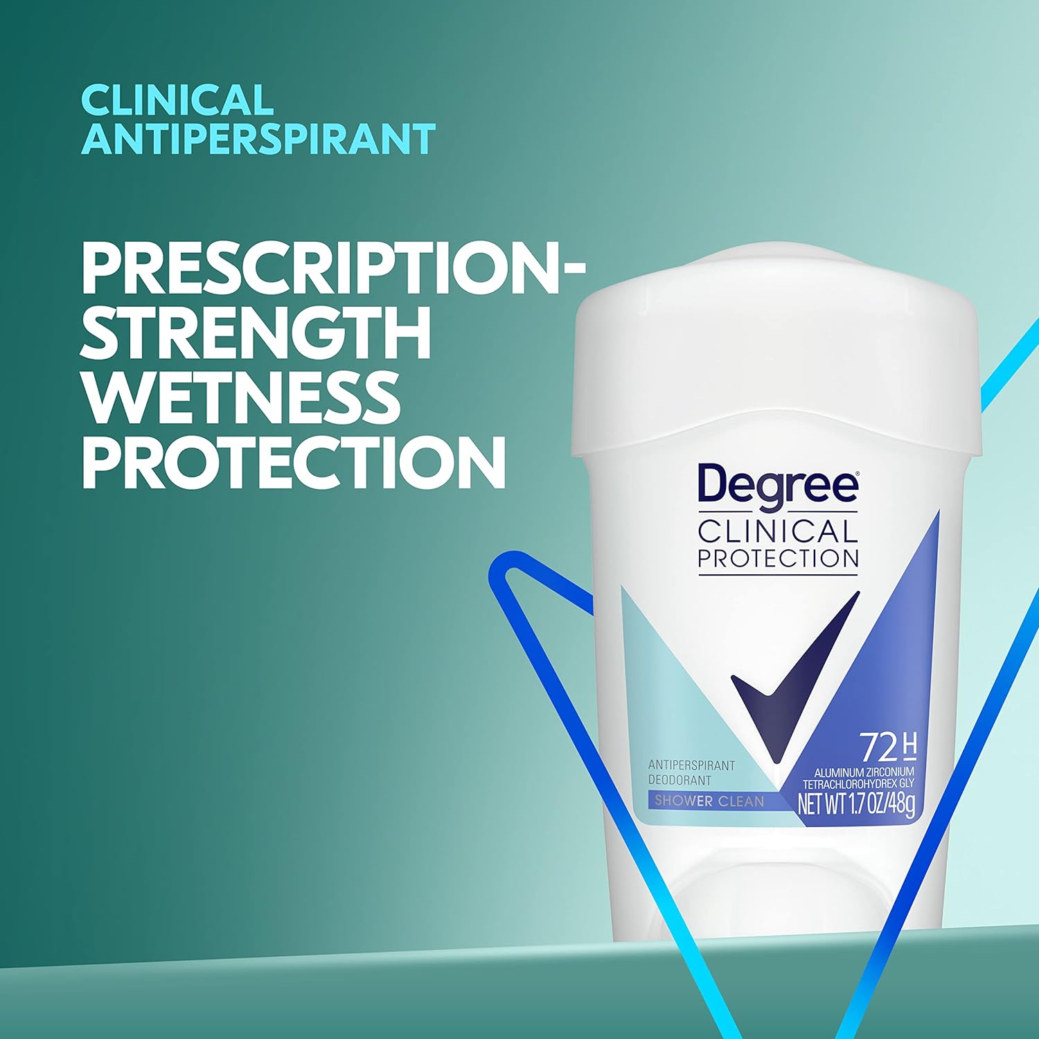 Degree Clinical Protection Antiperspirant Deodorant 72-Hour Sweat & Odor Protection Shower Clean Antiperspirant for Women 1.7 oz