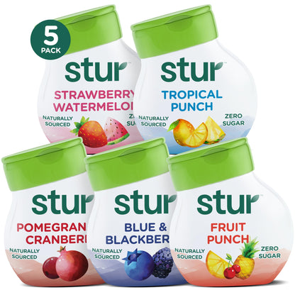 Stur Liquid Water Enhancer | Classic Variety Pack | Sweetened with Stevia | High in Vitamin C & Antioxidants | Sugar Free | Zero Calories | Keto | Vegan | 5 Bottles, Makes 120 Drinks