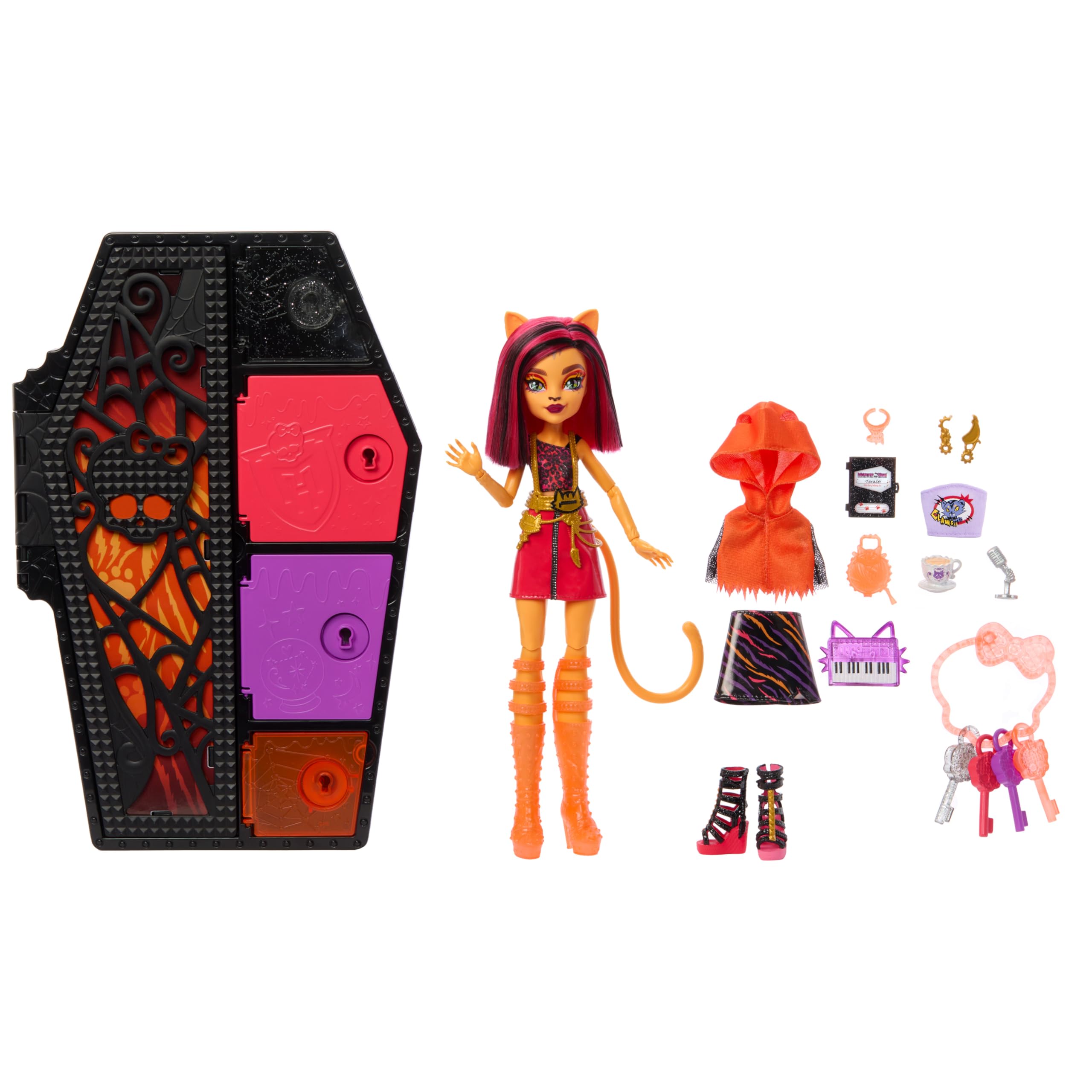 Monster High Doll and Fashion Set, Toralei Stripe Doll, Skulltimate Secrets: Neon Frights, Dress-Up Locker with 19+ Surprises
