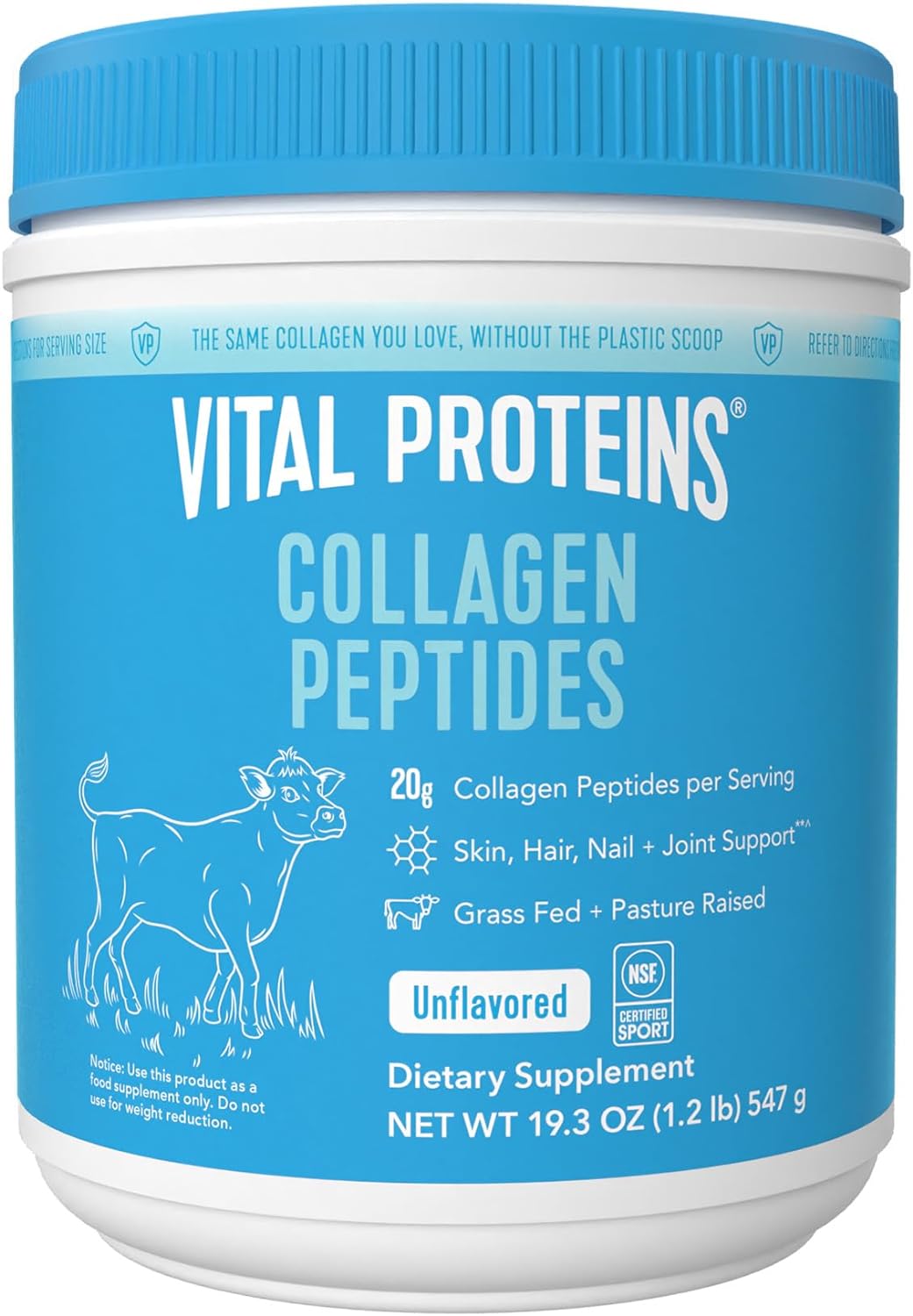 Vital Proteins Collagen Peptides Powder, Promotes Hair, Nail, Skin, Bone and Joint Health, Zero Sugar, Unflavored 19.3 OZ