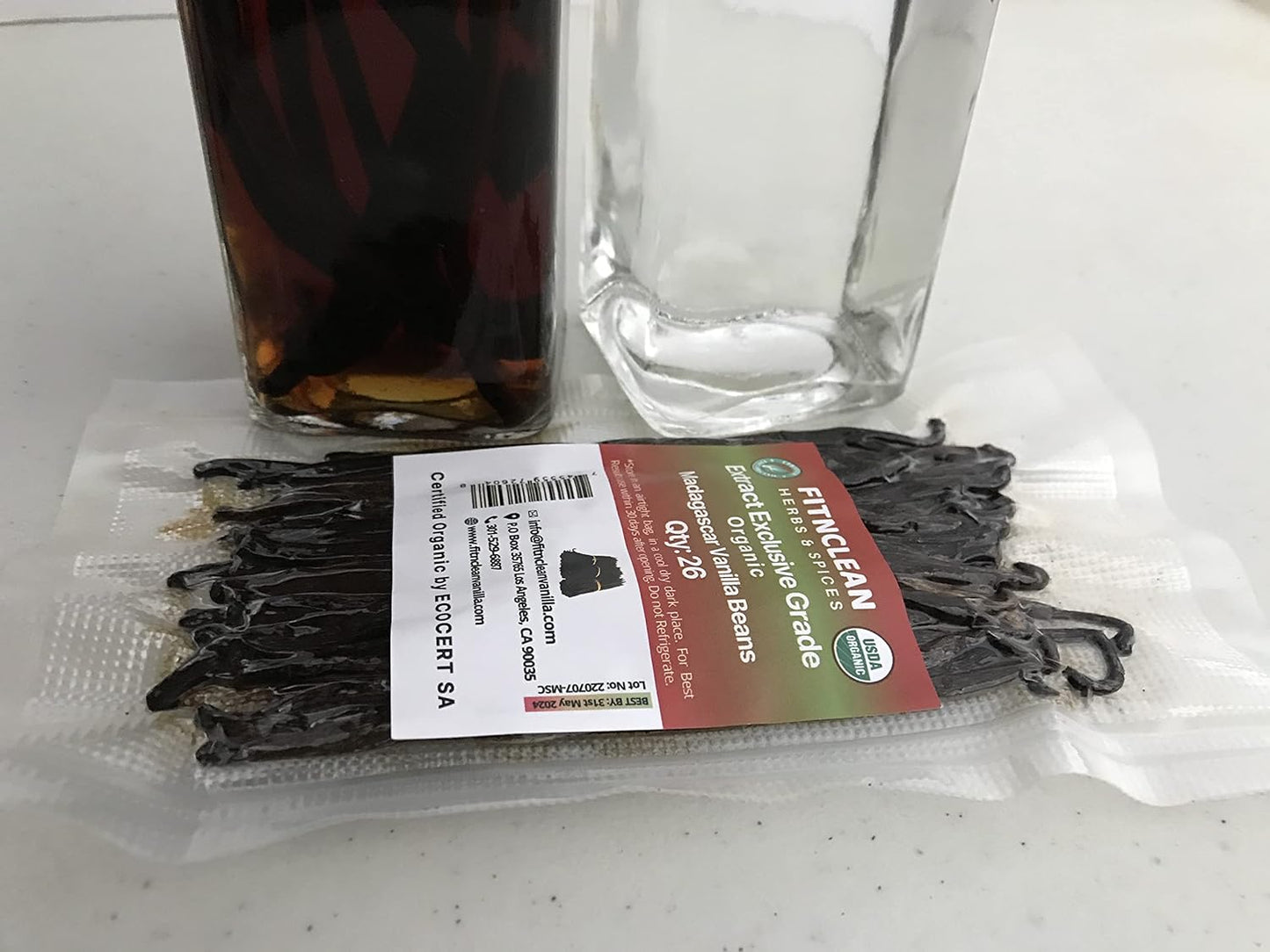 26 Organic Madagascar Vanilla Beans Extract Exclusive Grade B| 4.5" - 5.5" by FITNCLEAN VANILLA| Certified USDA Organic. Bulk Dry Whole Bourbon NON-GMO Pods