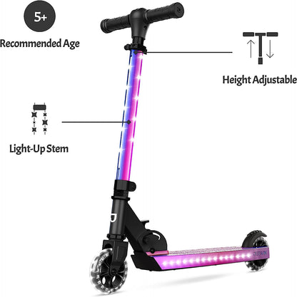 Jetson Scooters - Jupiter Kick Scooter - Collapsible Portable Kids Push Scooter - Lightweight Folding Design with High Visibility RGB Light Up LEDs on Stem, Wheels, and Deck