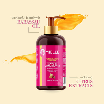 Mielle Organics Pomegranate & Honey Leave-In Conditioner, Moisturizing Curl Primer and Detangler, Repair Damage and Prevent Frizz, Treatment For Thick Curly Hair Type 4 Hair, 12-Fluid Ounces