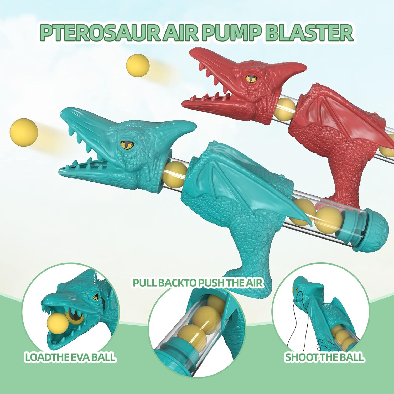 Babyhome Movable Dinosaur Shooting Toys for Kids 3 4 5 6 7+ Years, Tyrannosaurus Target with Water Mist Spray and Pterosaur Air Pump Foam Blaster(Green)