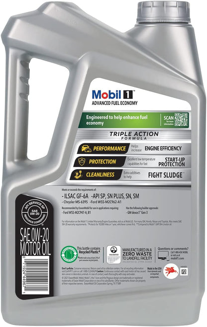 Mobil 1 Advanced Fuel Economy Full Synthetic Motor Oil 0W-20, 5 Quart