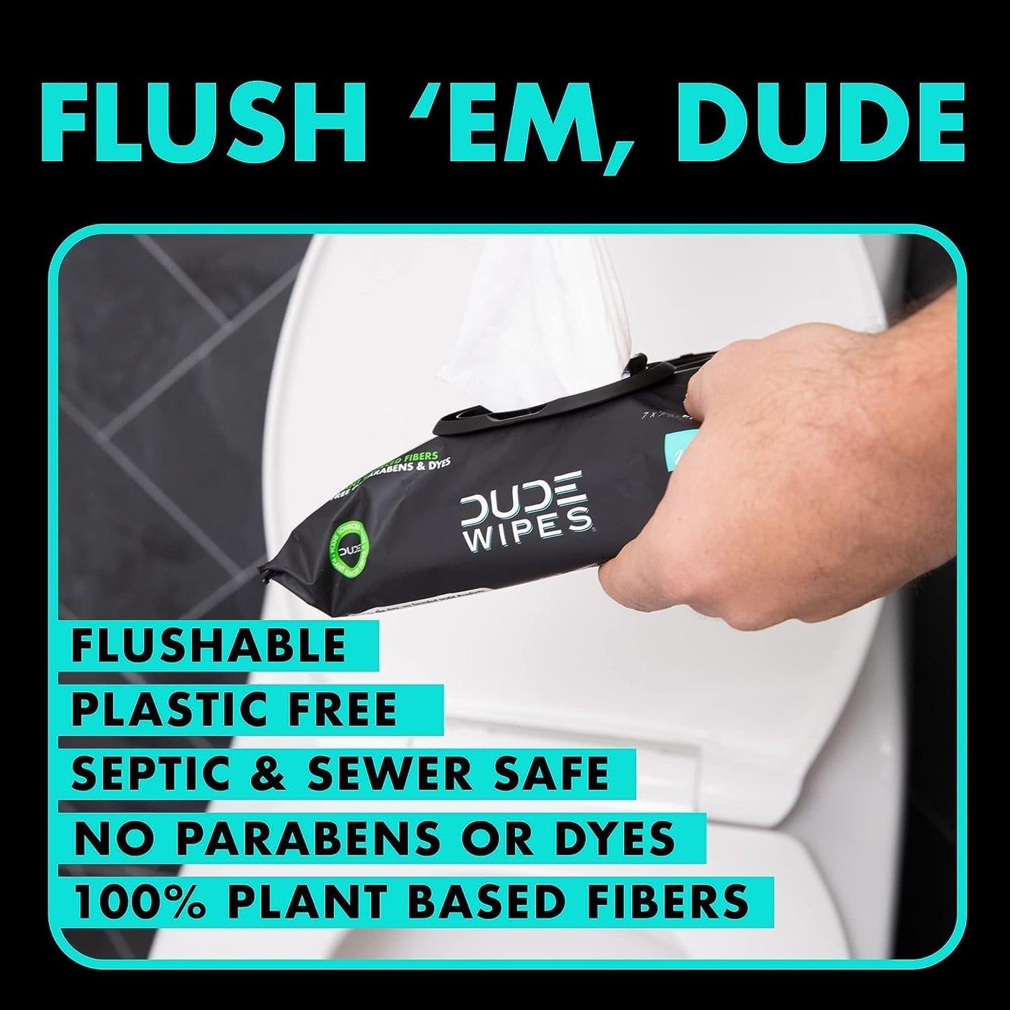 DUDE Wipes - Flushable Wipes - 6 Pack, 288 Wipes - Mint Chill Extra-Large Adult Wet Wipes - Eucalyptus & Tea Tree Oil - Septic and Sewer Safe