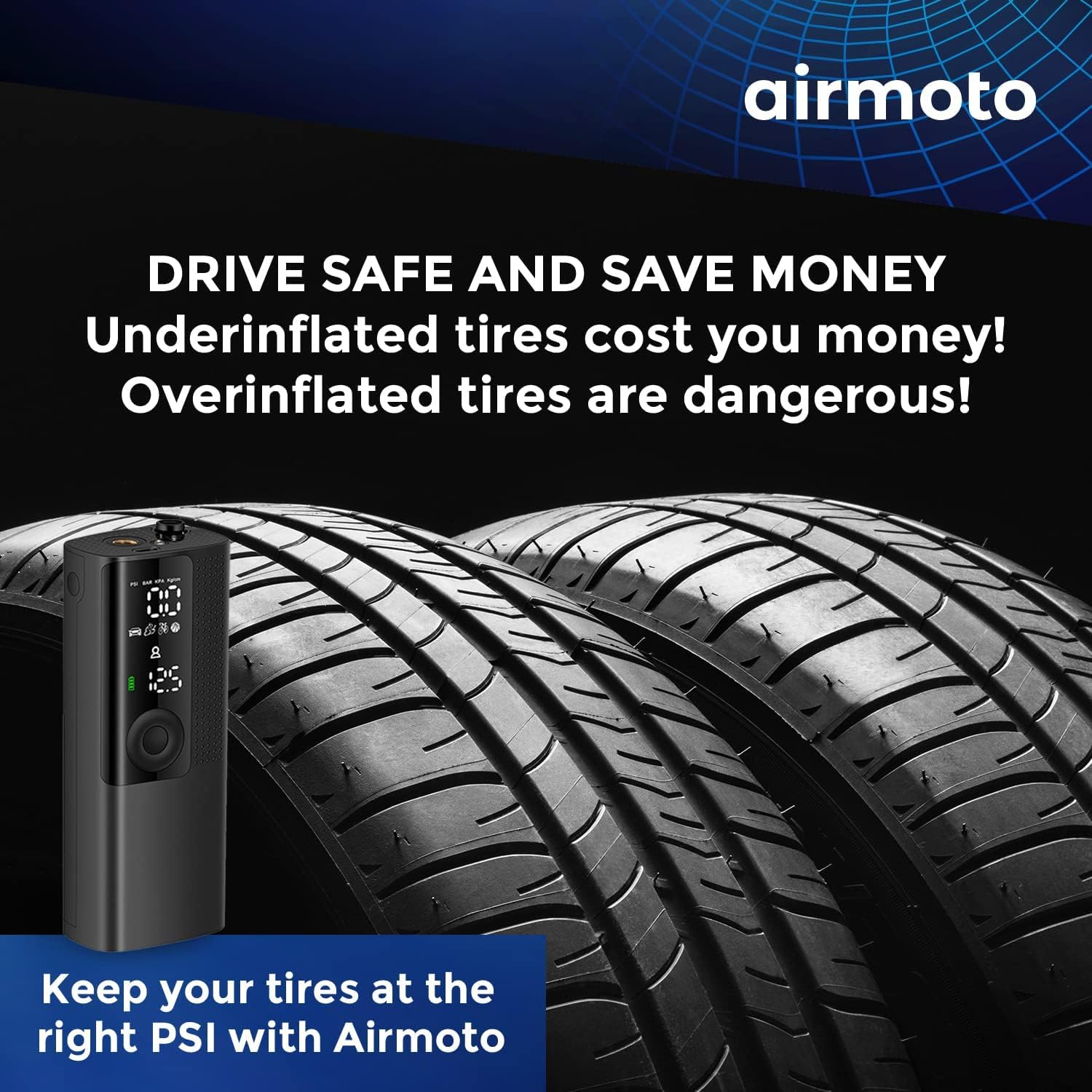 Airmoto Tire Inflator Portable Air Compressor/Pump for Car Tires w/Digital Tire Pressure Gauge - Air Compressor (120 PSI)