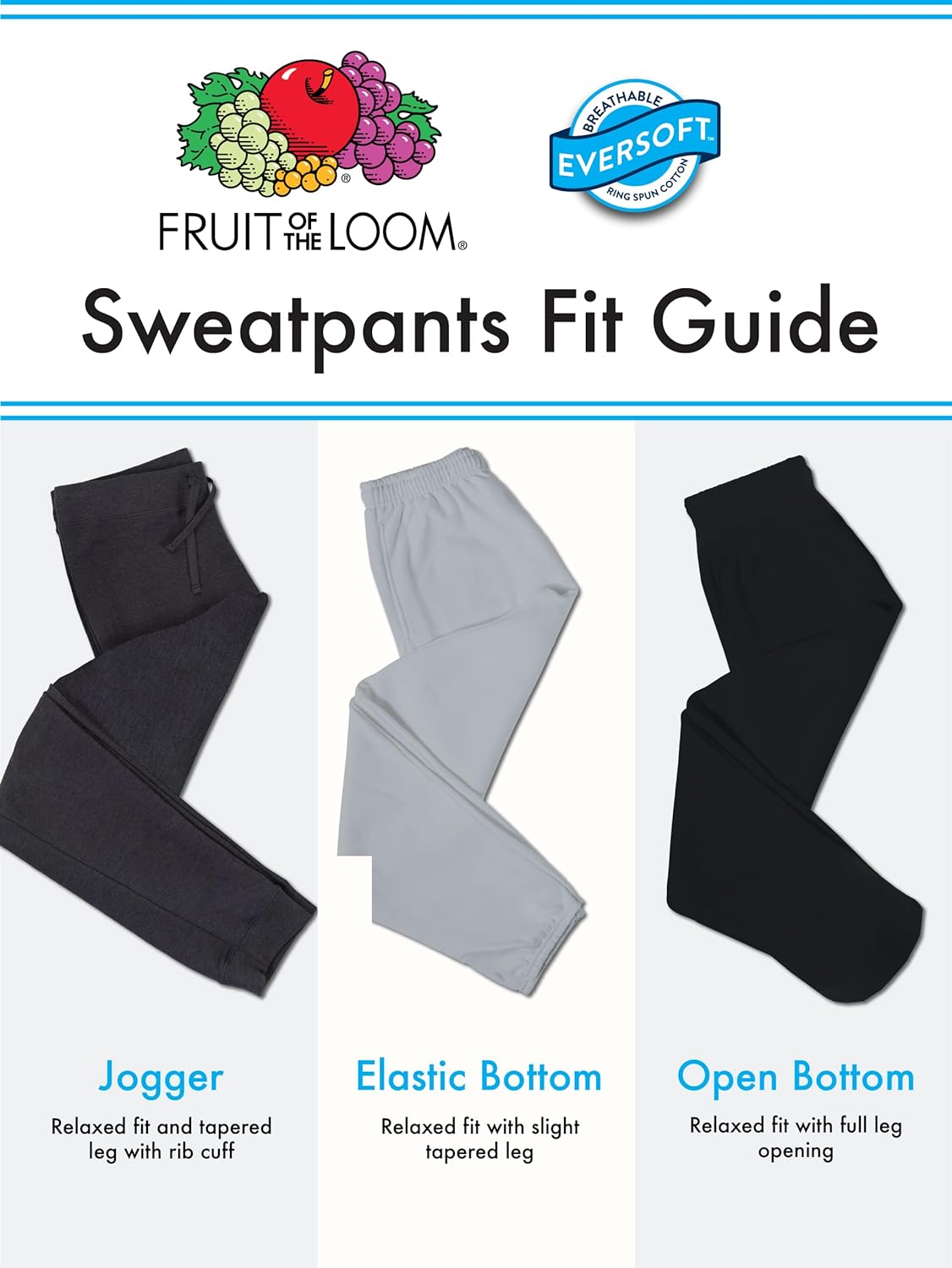 Fruit of the Loom Eversoft Fleece Elastic Bottom Sweatpants with Pockets, Relaxed Fit, Moisture Wicking, Breathable