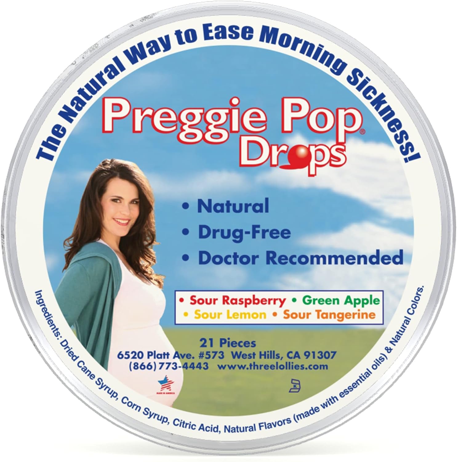 Preggie Pop Drops - 21 Drops - Morning Sickness Relief during pregnancy - Safe for pregnant Mom & Baby - Gluten Free - Four Flavors: Lemon, Raspberry, Green Apple, Tangerine