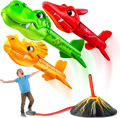 MindSprout Dino Blasters, Rocket Launcher for Kids - Launch up to 100 ft. Birthday Gift, for Boys & Girls Age 3, 4, 5, 6, 7, Years Old - Outdoor Toys, Family Fun, Dinosaur Toy, Kids Toys