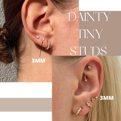 Small Gold Stud Flat Back Earrings for Women 14k Gold, Hypoallergenic Flatback Cartilage Earring Stud, Helix Conch Tragus Piercing Jewelry, Screw Back Tiny Earrings Studs (Gold, Green Emerald)