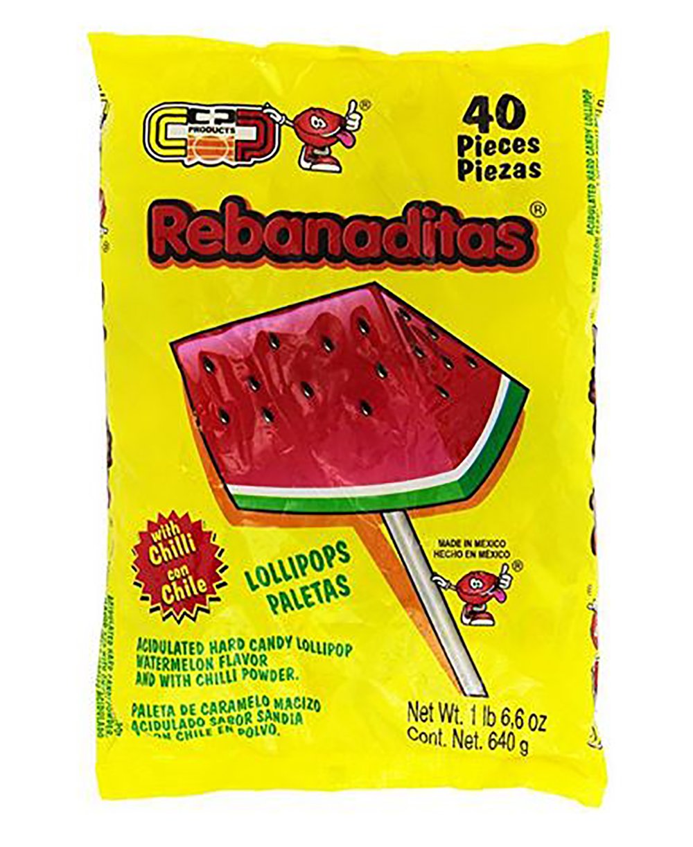 Dulces Vero Vero Rebanadita Paletas Sabor Fresa Con Chile Mexican Hard Candy Chili Pops, 1.5 pounds, 40 Pc