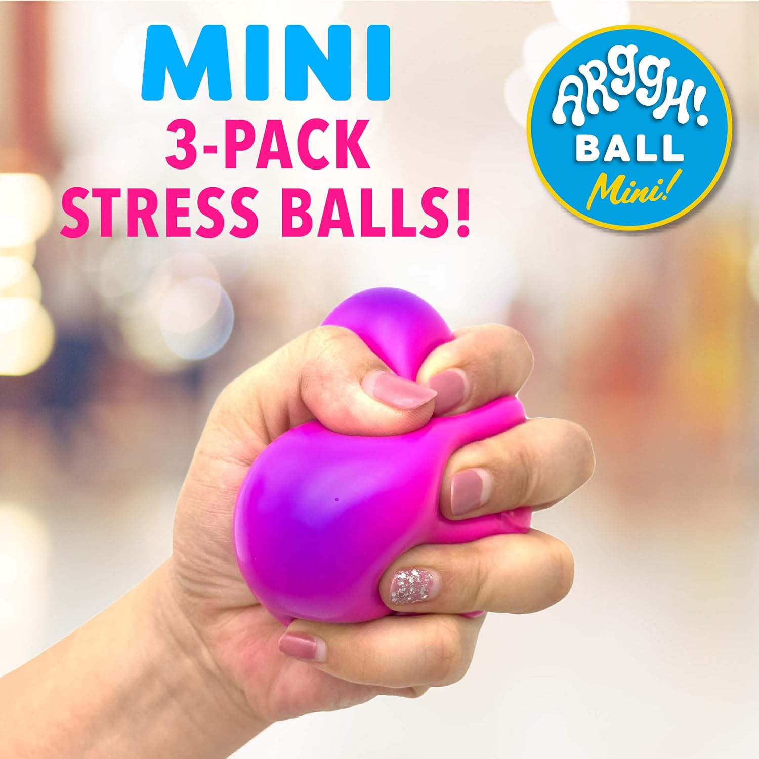 Power Your Fun Arggh Mini Stress Balls for Adults and Kids - 3pk Squishy Stress Balls, Color Changing Resistance Fidget Toys Sensory Stress Anxiety Relief Squeeze Toys Squishy Toy (Yellow, Pink, Blue)