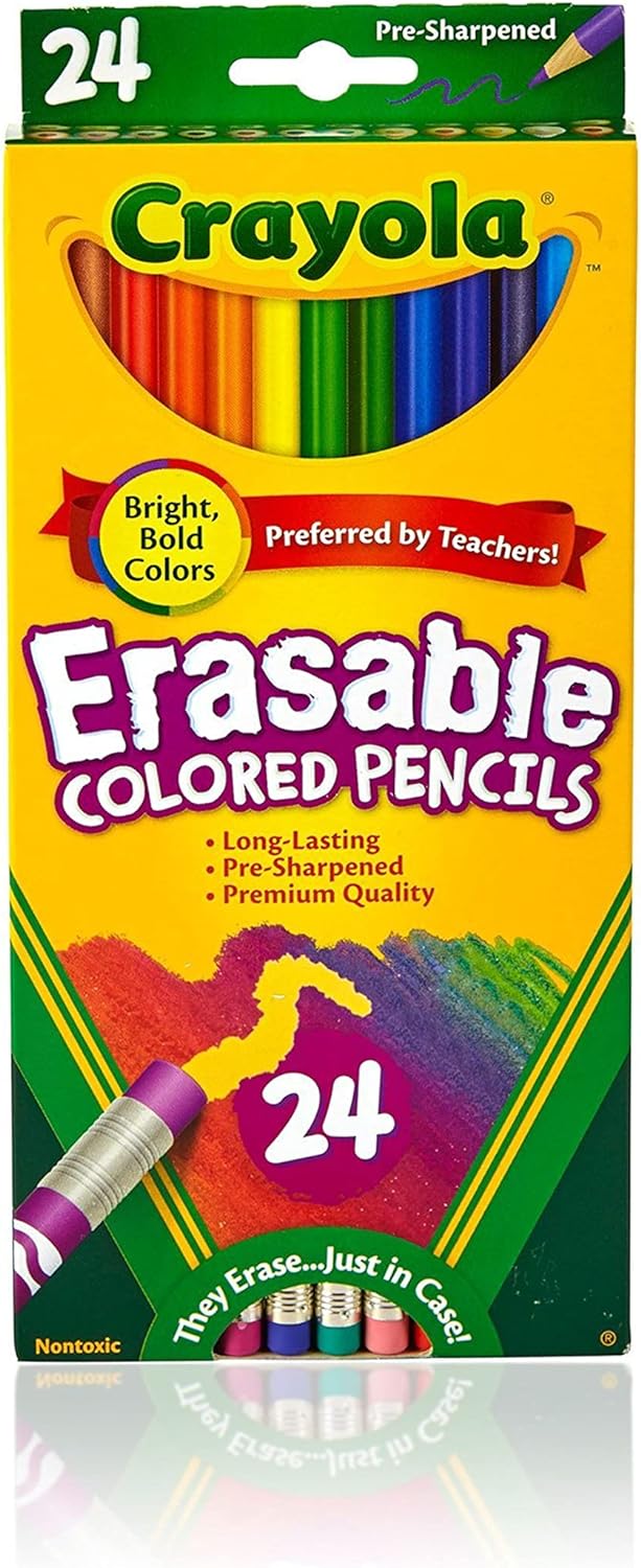 Crayola Erasable Colored Pencils, Kids At Home Activities, 24 Count, Assorted, Long