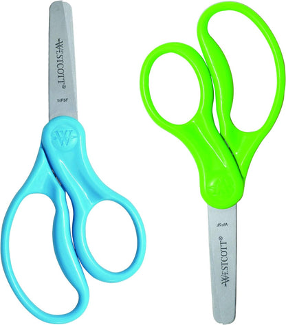 Westcott 13168 Right- and Left-Handed Scissors, Kids' Scissors, Ages 4-8, 5-Inch Blunt Tip, Assorted, 2 Pack