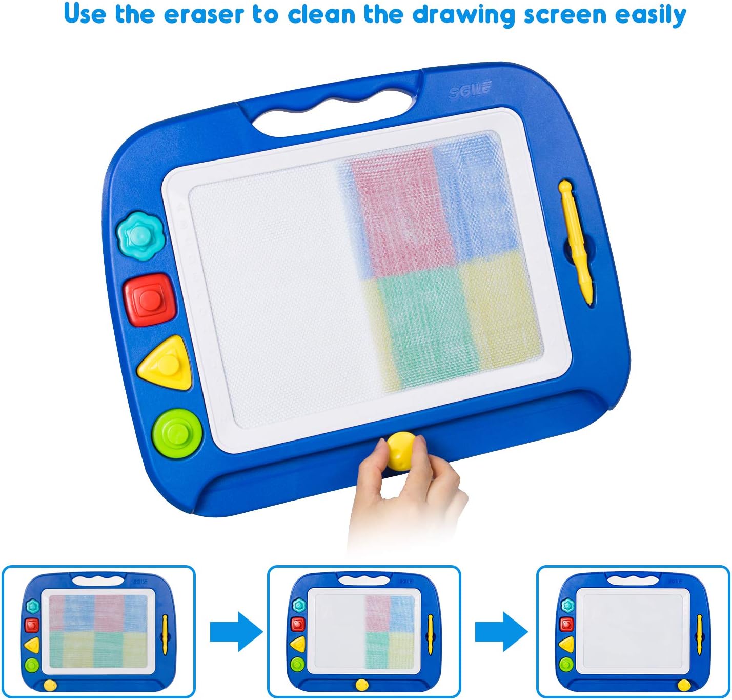 SGILE Magnetic Drawing Board Toy for Kids, Large Doodle Board Writing Painting Sketch Pad, Blue