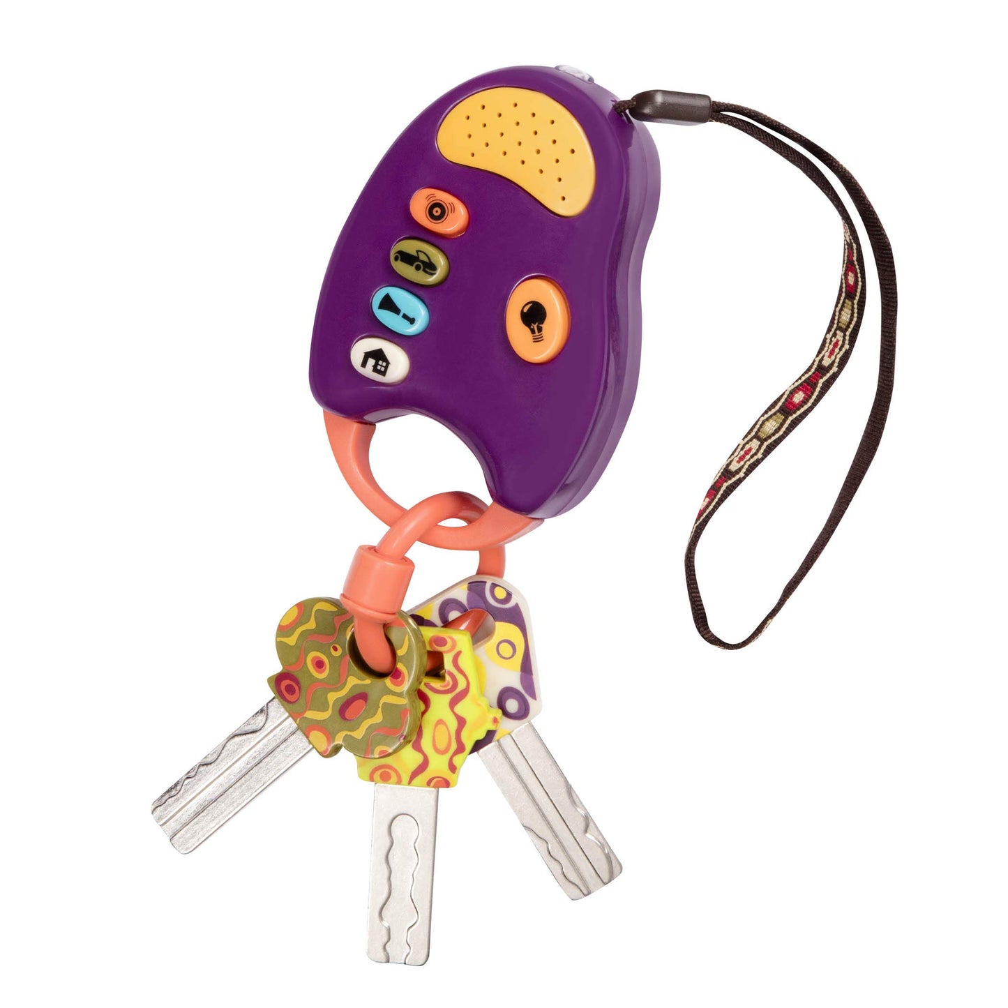 B. toys – Toy Car Keys – Key Fob with Lights & Sounds – Interactive Baby Toy – Pretend Keys for Babies, Toddlers – 10 Months + – FunKeys – Purple