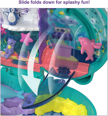 Polly Pocket Otter Aquarium Compact, Aquarium Theme with Micro Polly & Nicolas Dolls, 5 Reveals & 12 Accessories, Pop & Swap Feature, Great Gift for Ages 4 Years Old & Up (Amazon Exclusive)