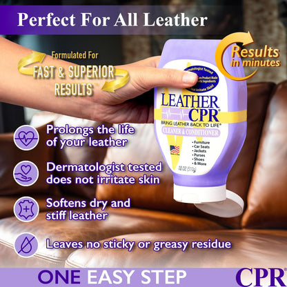 Leather CPR | 2-in-1 Leather Cleaner & Leather Conditioner (18oz) | Cleans, Restores, Conditions, & Protects Furniture, Car Seats, Purses, Shoes, Boots, Saddles/Tack, Jackets, & Auto