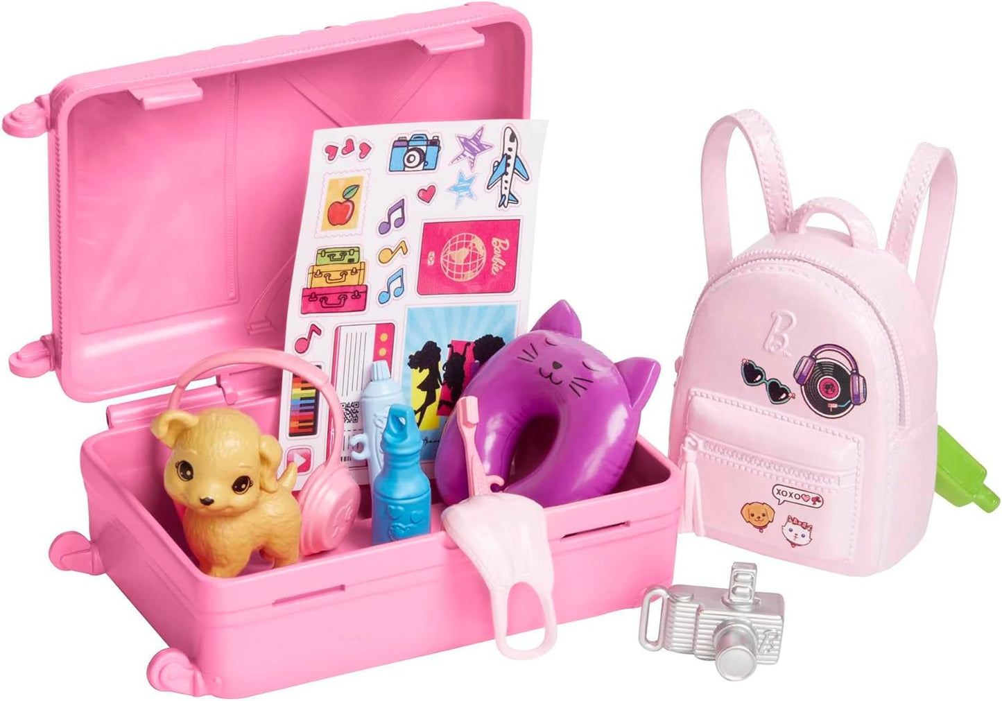 Barbie Doll and Accessories, “Malibu” Travel Set with Puppy and 10+ Pieces Including Working Suitcase