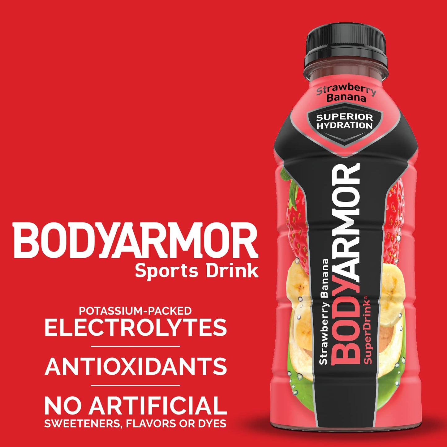 BODYARMOR Sports Drink Sports Beverage, Strawberry Banana, Coconut Water Hydration, Natural Flavors With Vitamins, Potassium-Packed Electrolytes, Perfect For Athletes, 16 Fl Oz (Pack of 12)