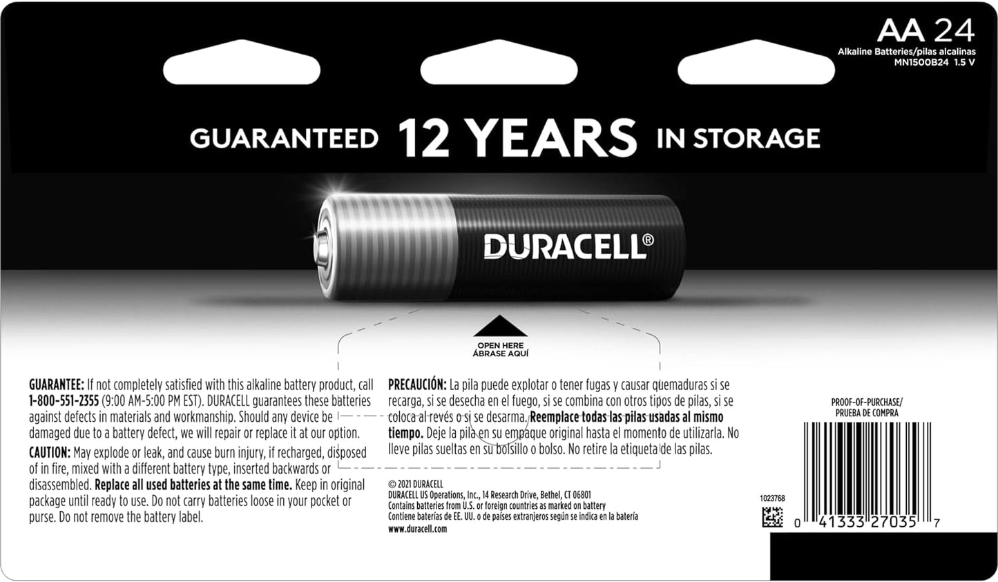 Duracell Coppertop AA Batteries with Power Boost Ingredients, 24 Count Pack Double A Battery with Long-lasting Power, Alkaline AA Battery for Household and Office Devices