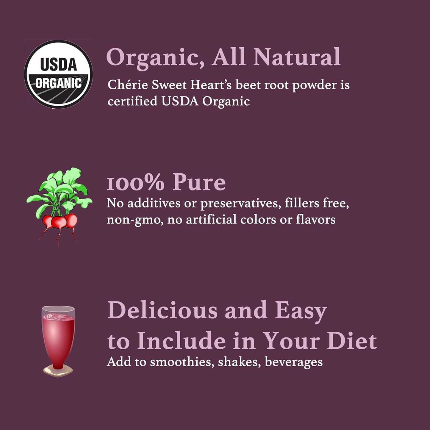 Organic Beet Root Powder (1 LB) by Chérie Sweet Heart, Raw & Non-GMO