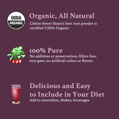 Organic Beet Root Powder (1 LB) by Chérie Sweet Heart, Raw & Non-GMO