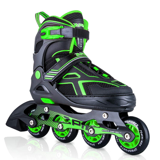 2PM SPORTS Torinx Green Boys Adjustable Inline Skates, Fun Beginner Roller Skates for Kids, Youth, Girls, Men and Women