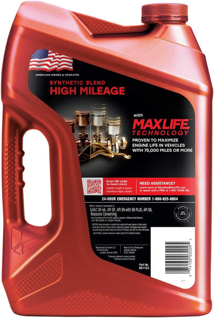 Valvoline High Mileage with MaxLife Technology SAE 5W-30 Synthetic Blend Motor Oil 5 QT