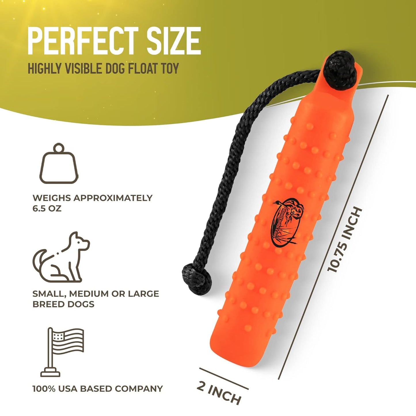 HuntEmUp Standard Size Plastic Dog Training Bumper with Throw Rope Dog Retrieving Dummy Duck Dog Hunting Training Tool Highly Visible Dog Float Toy – Orange - White/Black