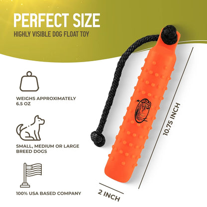 HuntEmUp Standard Size Plastic Dog Training Bumper with Throw Rope Dog Retrieving Dummy Duck Dog Hunting Training Tool Highly Visible Dog Float Toy – Orange - White/Black