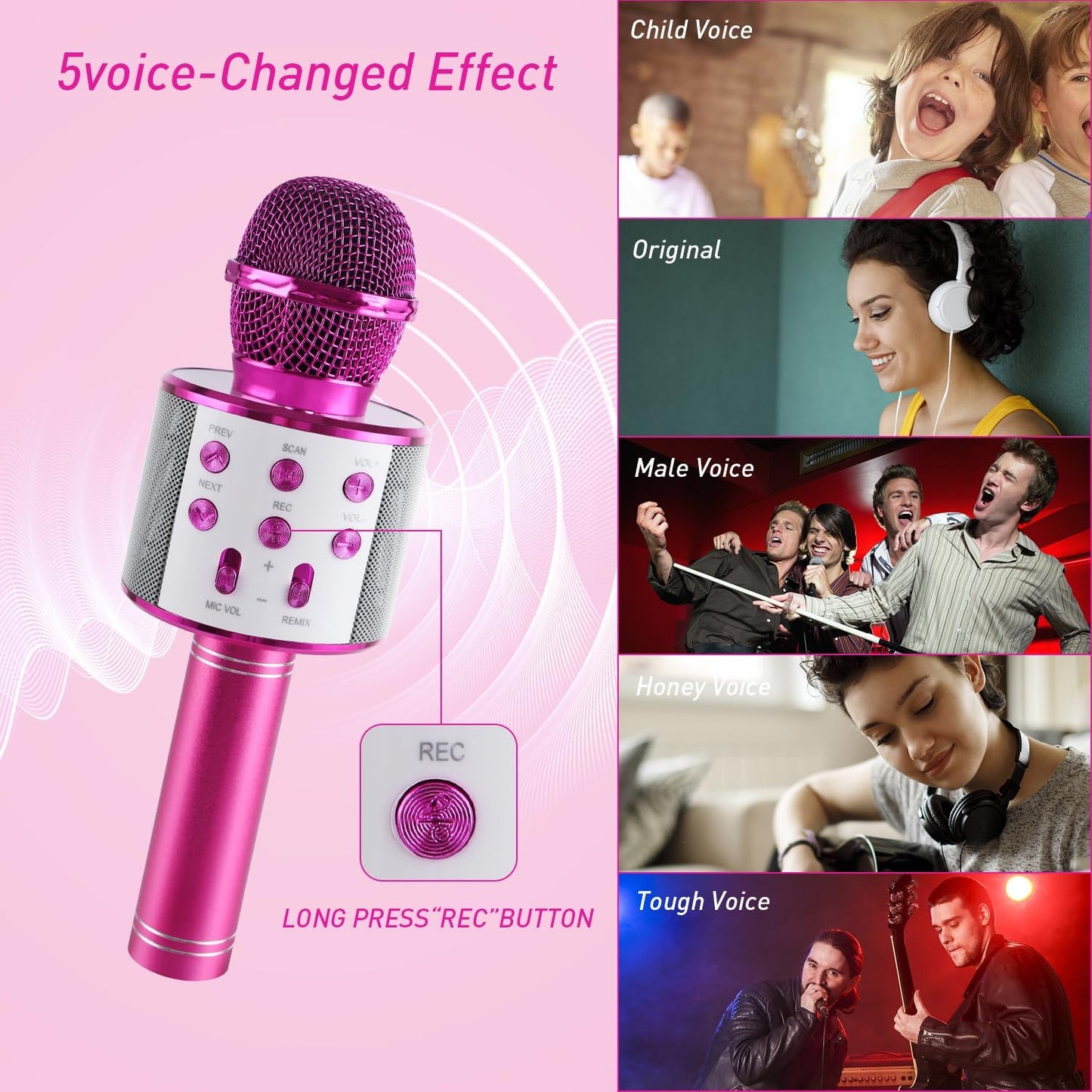 MOZSOY Kids Karaoke Microphone Machine Toy Bluetooth Microphone Portable Wireless Karaoke Machine Handheld, for Girls Boys Adults Birthday Party, Home KTV