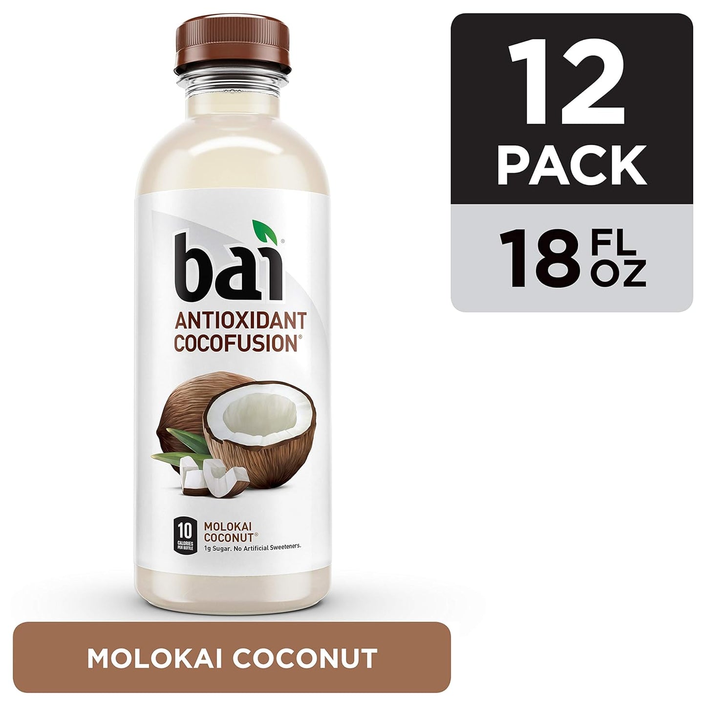 Bai Coconut Flavored Water, Molokai Coconut, Antioxidant Infused Drinks, 18 Fluid Ounce Bottles, (Pack of 12)