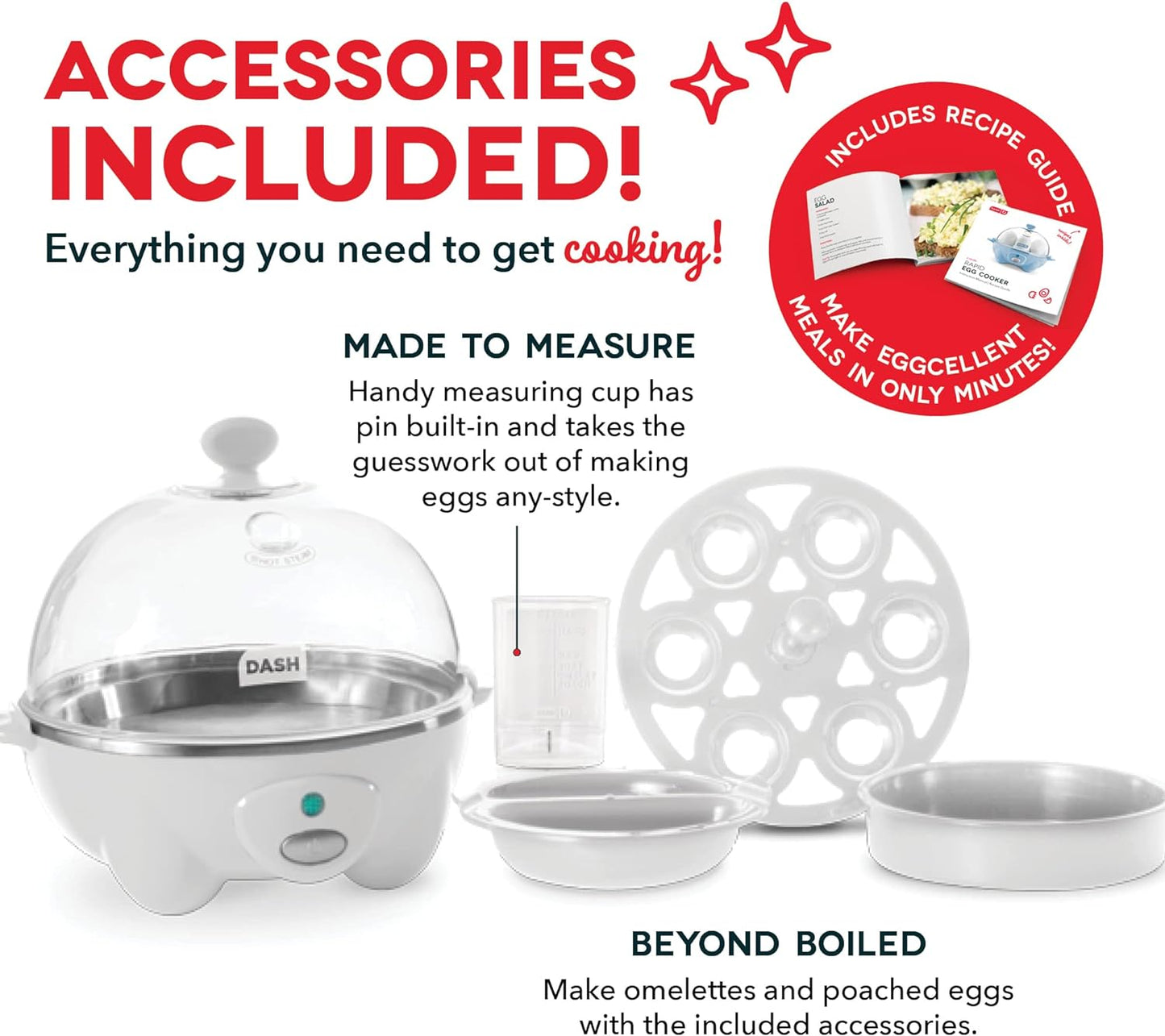 DASH Rapid Egg Cooker: 6 Egg Capacity Electric Egg Cooker for Hard Boiled Eggs, Poached Eggs, Scrambled Eggs, or Omelets with Auto Shut Off Feature - White (DEC005WH)