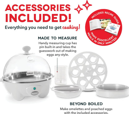 DASH Rapid Egg Cooker: 6 Egg Capacity Electric Egg Cooker for Hard Boiled Eggs, Poached Eggs, Scrambled Eggs, or Omelets with Auto Shut Off Feature - White (DEC005WH)