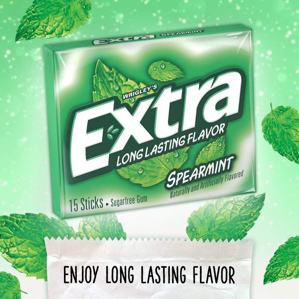 EXTRA Spearmint Sugarfree Chewing Gum, 15 Pieces (Pack of 10)