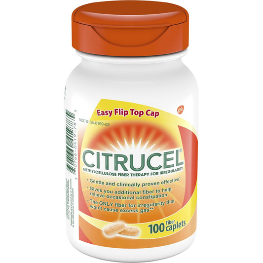 Citrucel Methylcellulose Fiber Caplets for Occasional Constipation Relief, Orange Flavor - 100 Count