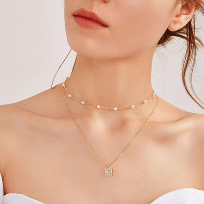 Trinckle Gold Pearl Necklace, Dainty Gold Necklaces Pearl Choker Necklace 15'' Pearl Necklaces for Women Valentines Day Necklace Adjustable Gold Jewelry for Bride as Girls Pearl Jewelry Birthday Gift