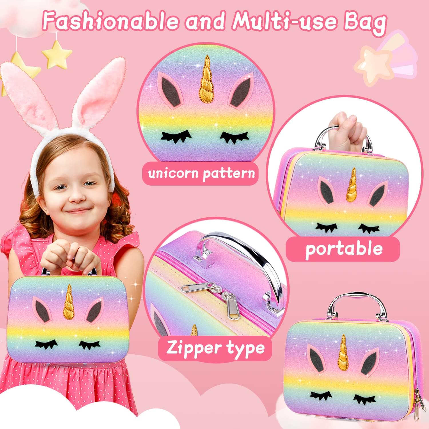 Christmas Birthday Gifts Makeup Kit for Kids, Washable Cosmetic Set as Princess Birthday Gift Toy with Bag, Children Cosmetic Beauty Set for Girls Age 4 5 6 7 8 9 10 Year Old