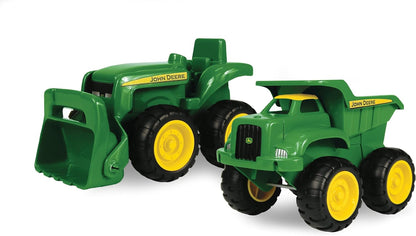 John Deere Sandbox Toys Vehicle Set - Includes Dump Truck Toy, Tractor Toy with Loader - 6 Inch - 2 Count, Green, Frustration Free Packaging