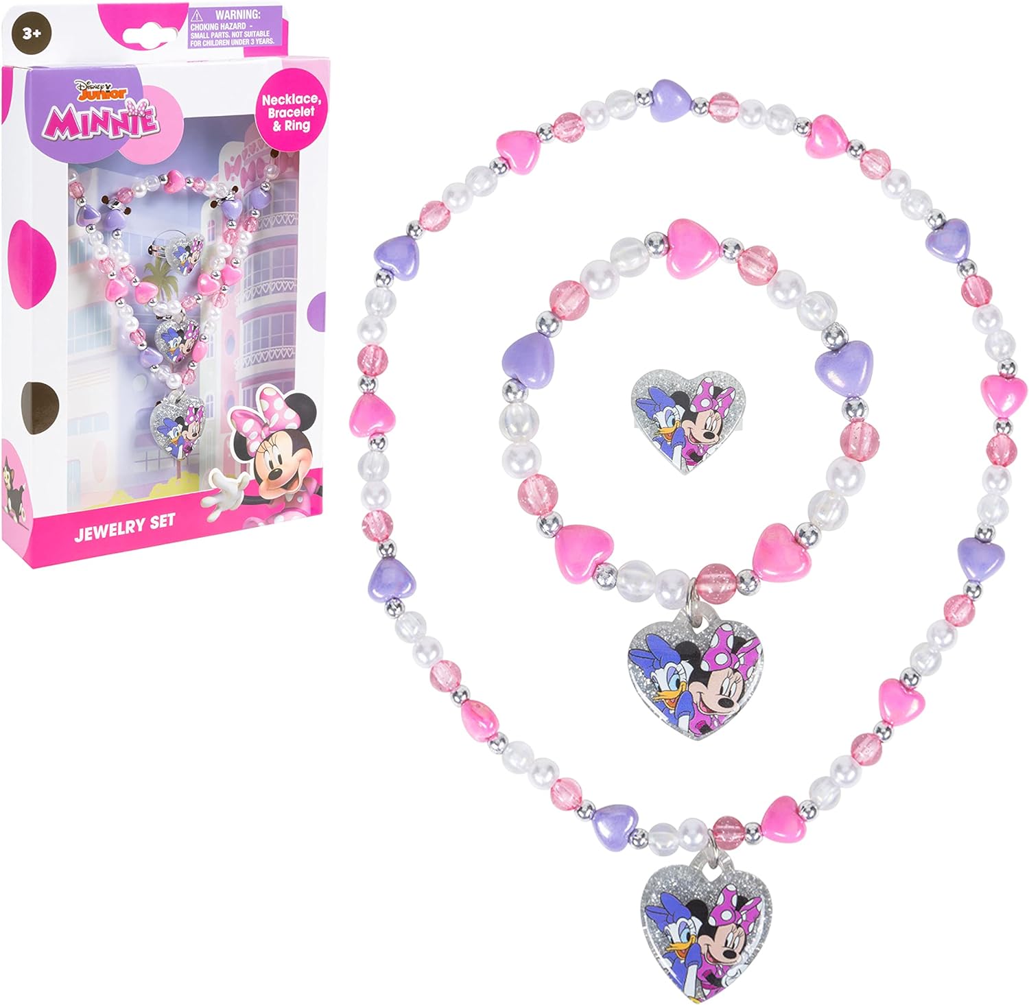 LUV HER Girls Jewelry Set - Dress up 3 Piece Toy Jewelry Box Set with Bead Necklace, Bracelet and Ring - Play Accessories - Ages 3+