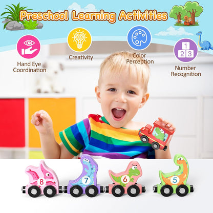 Zeoddler Toys for Toddlers, 11 PCS Magnetic Wooden Dinosaur Train Set, Montessori Toys for Toddlers, Preschool Educational Material for Kids, Birthday Gifts for Boys, Girls